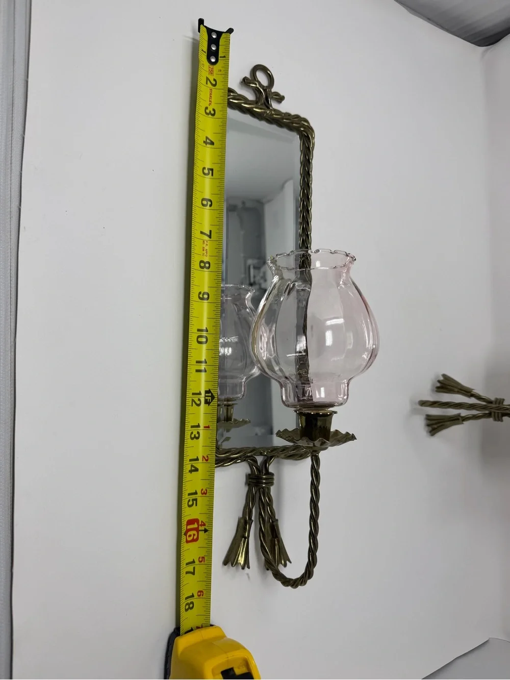VTG Hollywood Regency Mirrored Wall Sconce Candle Holders Rope Tassels Set of 2